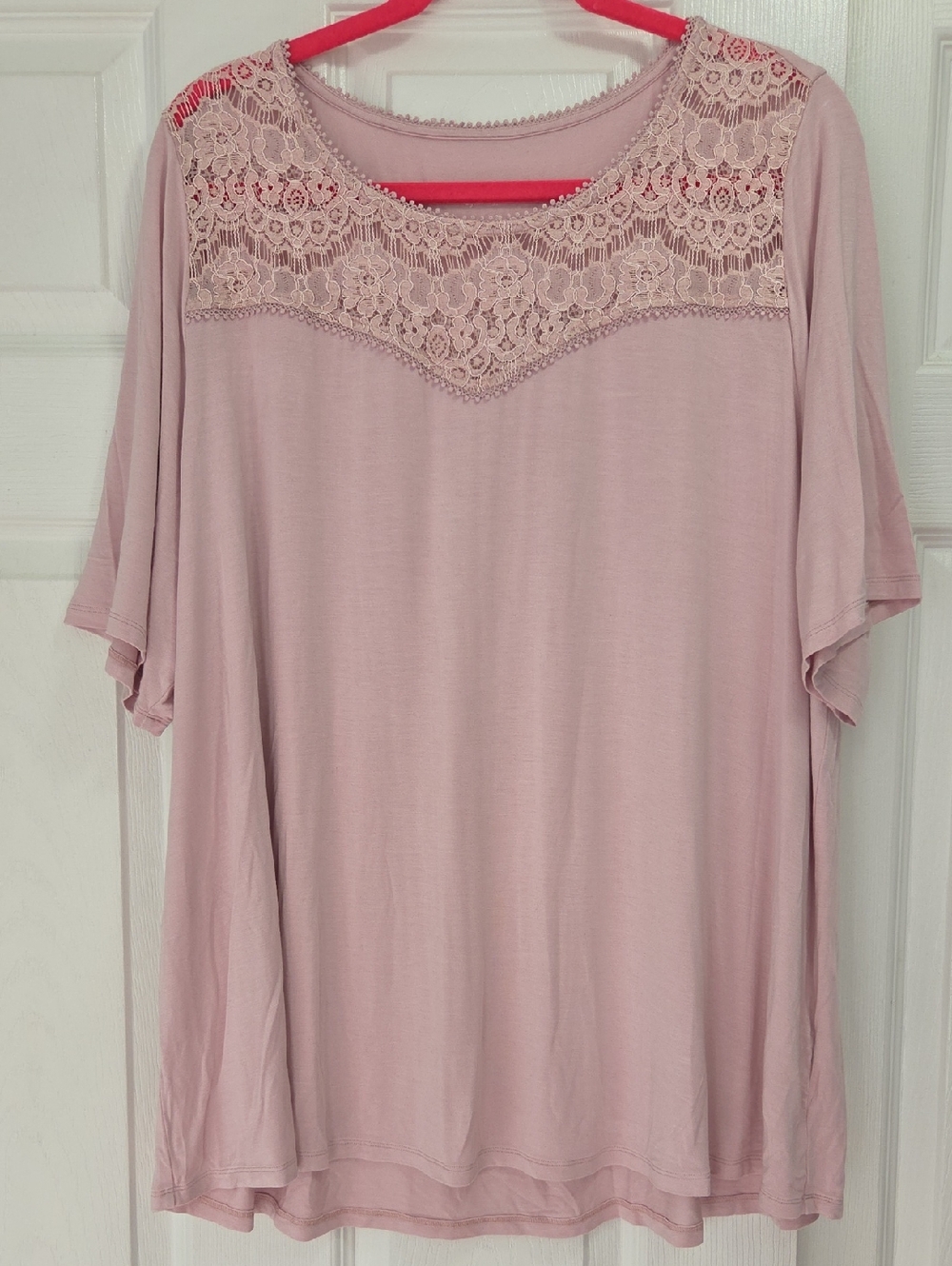 Soft Surroundings Soft Blush Lace Yoke Knit Top